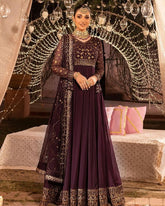 Ready To Wear Wine Pure Georgette Embroidery Work Anarkali Gown With Dupatta